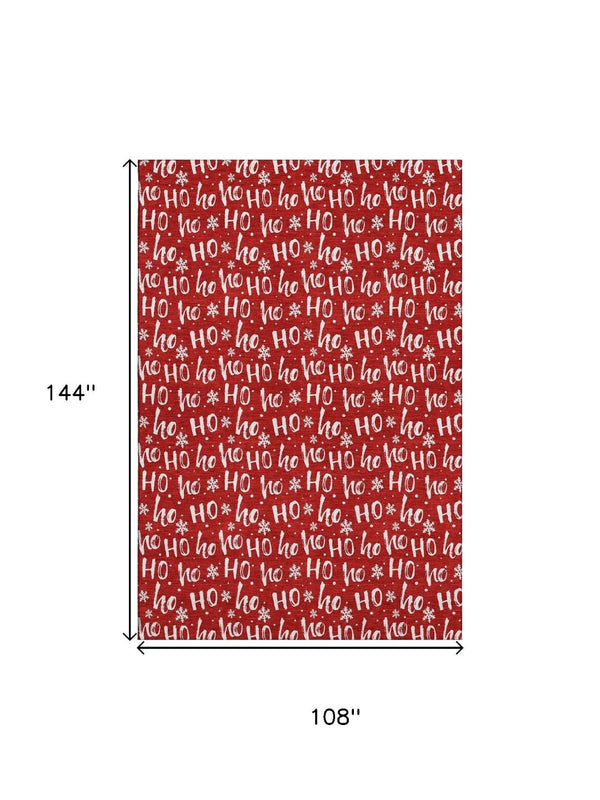 HomeRoots 9' X 12' Red And Ivory Geometric Washable Area Rug with UV Protection for Stylish, Durable Spaces 701815