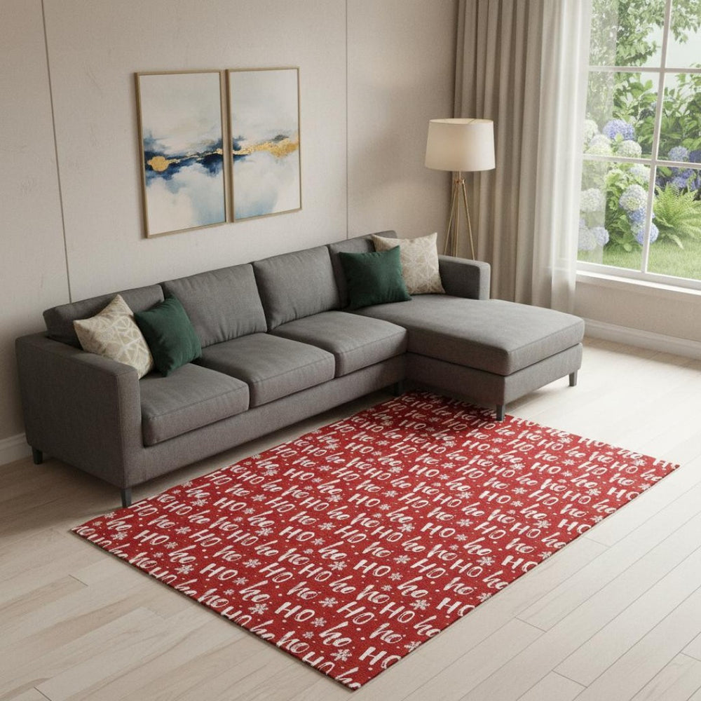 HomeRoots 9' X 12' Red And Ivory Geometric Washable Area Rug with UV Protection for Stylish, Durable Spaces 701815