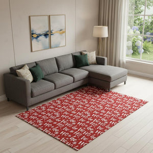 HomeRoots 9' X 12' Red And Ivory Geometric Washable Area Rug with UV Protection for Stylish, Durable Spaces 701815