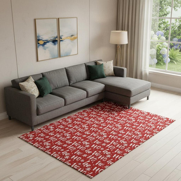HomeRoots 9' X 12' Red And Ivory Geometric Washable Area Rug with UV Protection for Stylish, Durable Spaces 701815