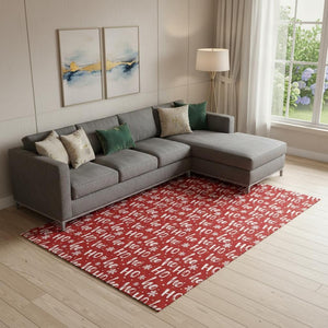 HomeRoots 10' X 14' Red and Ivory Abstract Geometric Washable Area Rug - Durable, UV-Protected, Modern Design! 701816
