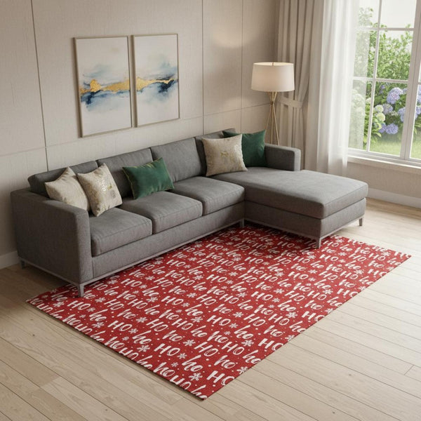 HomeRoots 10' X 14' Red and Ivory Abstract Geometric Washable Area Rug - Durable, UV-Protected, Modern Design! 701816