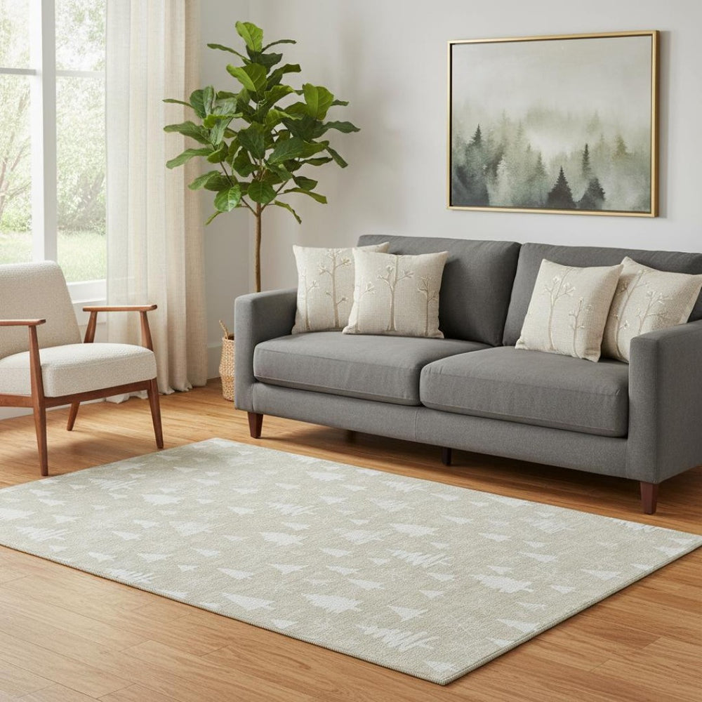 HomeRoots 5' X 8' Beige And Ivory Abstract Geometric Rug - Washable, UV-Protected, Stain-Resistant & Stylish! 701818