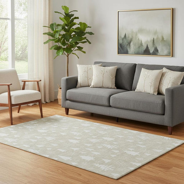 HomeRoots 5' X 8' Beige And Ivory Abstract Geometric Rug - Washable, UV-Protected, Stain-Resistant & Stylish! 701818