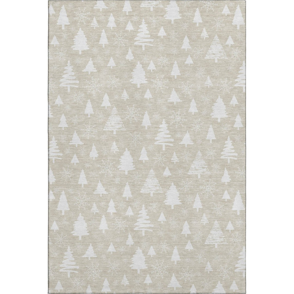 HomeRoots 5' X 8' Beige And Ivory Abstract Geometric Rug - Washable, UV-Protected, Stain-Resistant & Stylish! 701818
