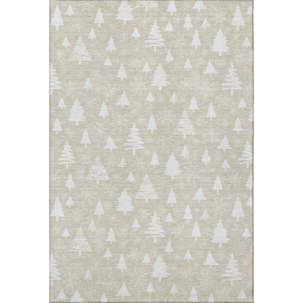 HomeRoots 5' X 8' Beige And Ivory Abstract Geometric Rug - Washable, UV-Protected, Stain-Resistant & Stylish! 701818