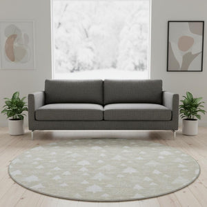 HomeRoots 8' Beige and Ivory Abstract Geometric Round Rug – Washable, Stain-Resistant, UV Protected, Durable Design 701819