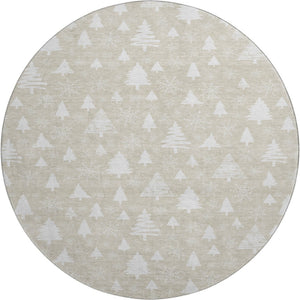 HomeRoots 8' Beige and Ivory Abstract Geometric Round Rug – Washable, Stain-Resistant, UV Protected, Durable Design 701819