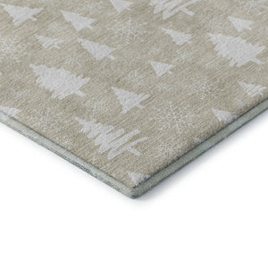 HomeRoots 8' Beige and Ivory Abstract Geometric Round Rug – Washable, Stain-Resistant, UV Protected, Durable Design 701819