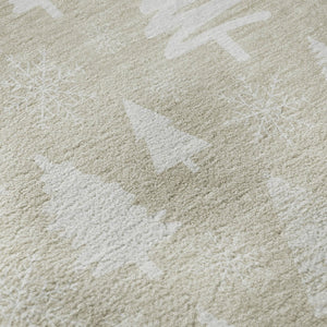HomeRoots 8' Beige and Ivory Abstract Geometric Round Rug – Washable, Stain-Resistant, UV Protected, Durable Design 701819
