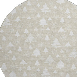 HomeRoots 8' Beige and Ivory Abstract Geometric Round Rug – Washable, Stain-Resistant, UV Protected, Durable Design 701819
