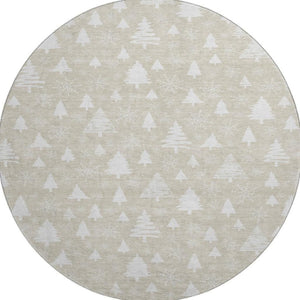 HomeRoots 8' Beige and Ivory Abstract Geometric Round Rug – Washable, Stain-Resistant, UV Protected, Durable Design 701819