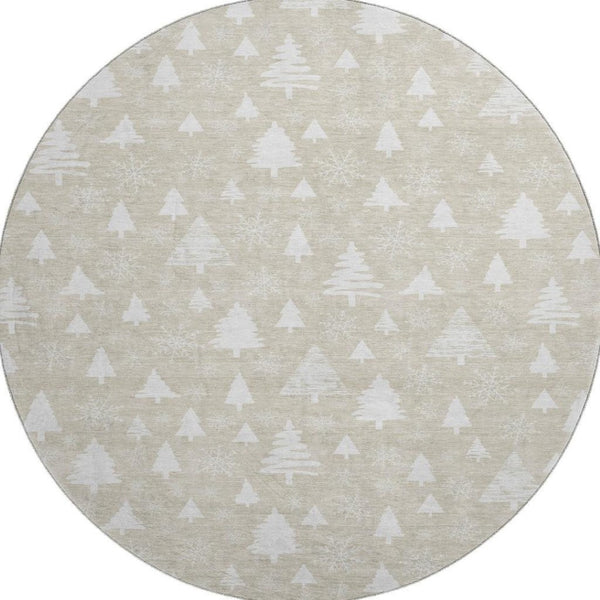 HomeRoots 8' Beige and Ivory Abstract Geometric Round Rug – Washable, Stain-Resistant, UV Protected, Durable Design 701819