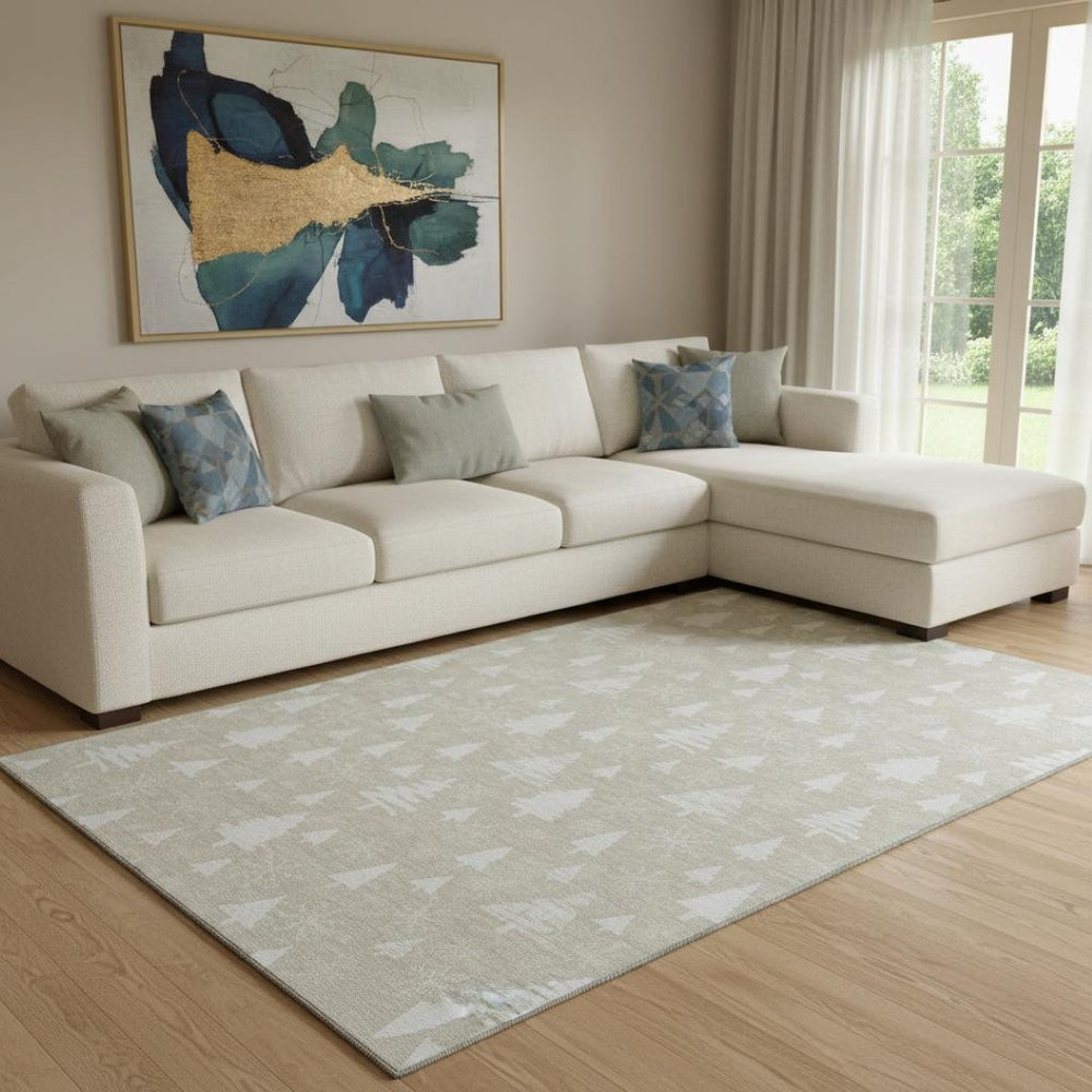 HomeRoots 8' X 10' Beige and Ivory Abstract Geometric Area Rug – Washable, UV Protected, Perfect for Pets & Kids! 701820