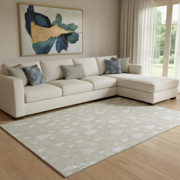 HomeRoots 8' X 10' Beige and Ivory Abstract Geometric Area Rug – Washable, UV Protected, Perfect for Pets & Kids! 701820