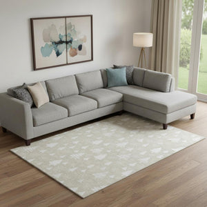 HomeRoots 9' X 12' Beige and Ivory Abstract Geometric Area Rug - Washable, UV-Protected, Non-Slip Design! 701821