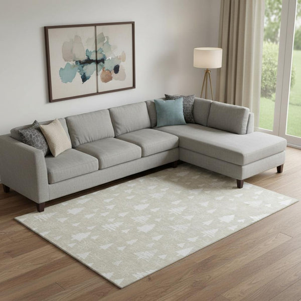 HomeRoots 9' X 12' Beige and Ivory Abstract Geometric Area Rug - Washable, UV-Protected, Non-Slip Design! 701821