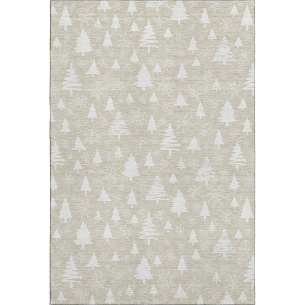 HomeRoots 9' X 12' Beige and Ivory Abstract Geometric Area Rug - Washable, UV-Protected, Non-Slip Design! 701821