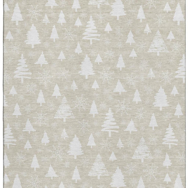 HomeRoots 9' X 12' Beige and Ivory Abstract Geometric Area Rug - Washable, UV-Protected, Non-Slip Design! 701821