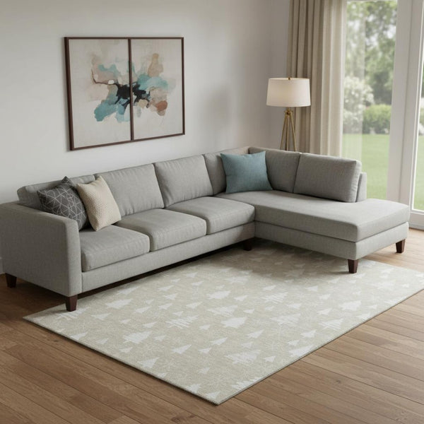 HomeRoots 10' X 14' Abstract Geometric Beige & Ivory Area Rug - Washable, UV Protected, Stain Resistant Design 701822