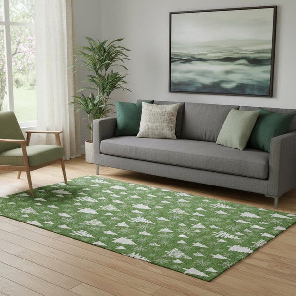 HomeRoots 5' X 8' Emerald and Ivory Abstract Geometric Area Rug - Washable, UV Protected, Stain Resistant Design 701824