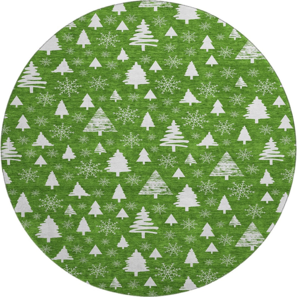 HomeRoots 8' Emerald and Ivory Round Rug - Abstract Geometric Design, Washable, UV Protected for High Traffic Areas 701825