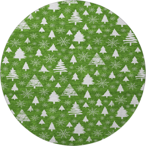 HomeRoots 8' Emerald and Ivory Round Rug - Abstract Geometric Design, Washable, UV Protected for High Traffic Areas 701825