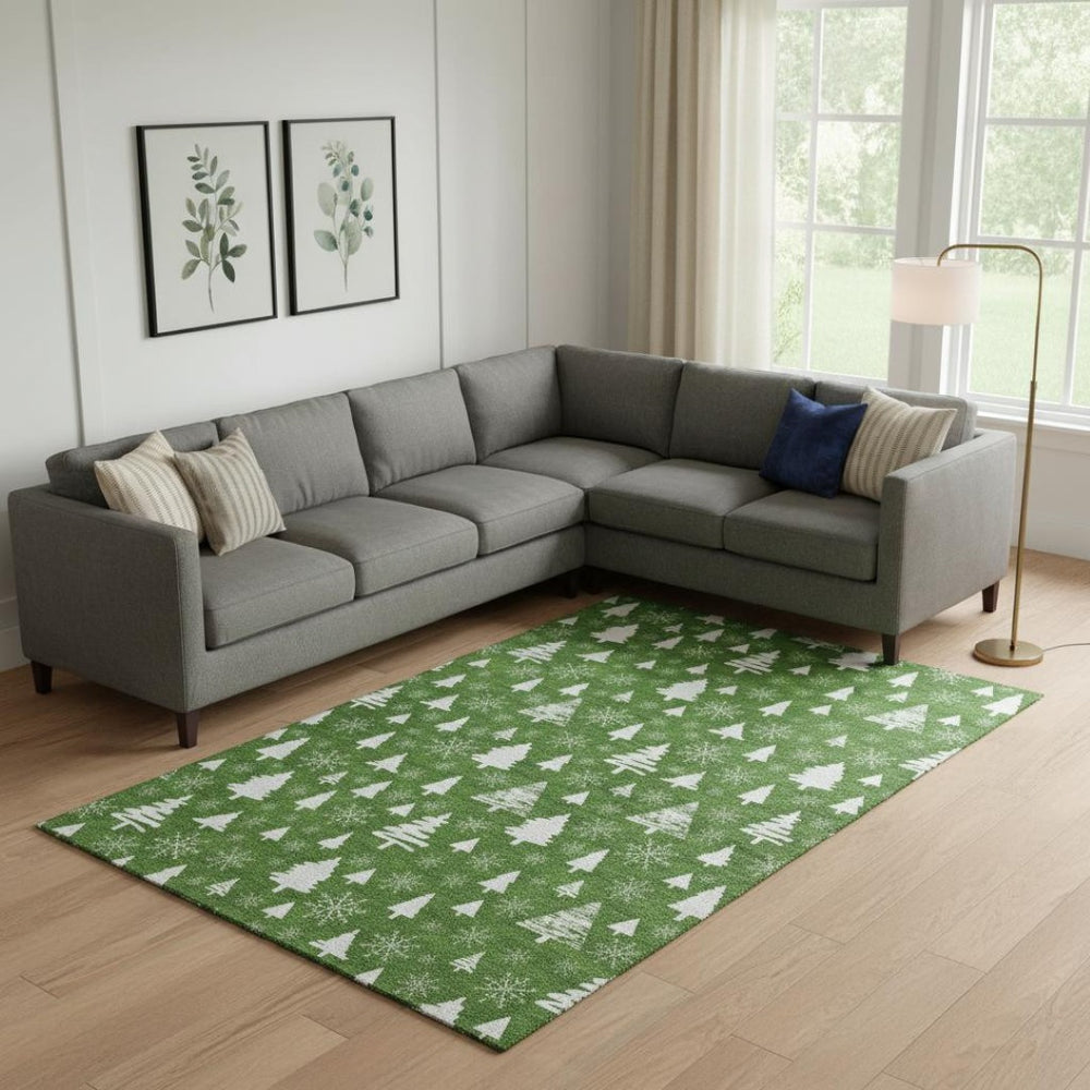 HomeRoots 9' X 12' Stunning Emerald and Ivory Geometric Washable Area Rug with UV Protection for Every Home 701827