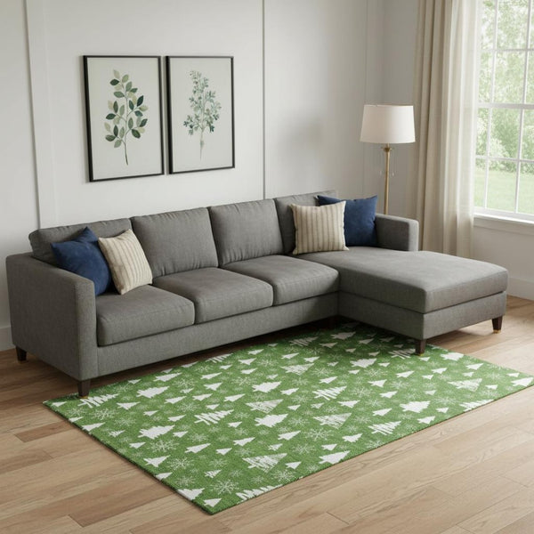 HomeRoots 10' Emerald & Ivory Abstract Geometric Area Rug - Washable, UV-Protected, Stain-Resistant Design 701828