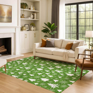 HomeRoots 10' Emerald & Ivory Abstract Geometric Area Rug - Washable, UV-Protected, Stain-Resistant Design 701828
