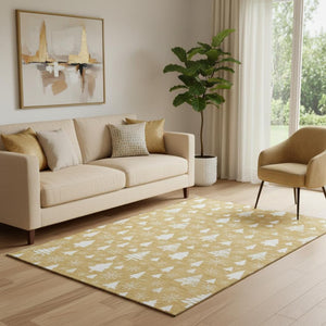 HomeRoots 5' X 8' Gold and Ivory Abstract Geometric Rug – Stylish, Washable, UV-Protected for Busy Homes 701830