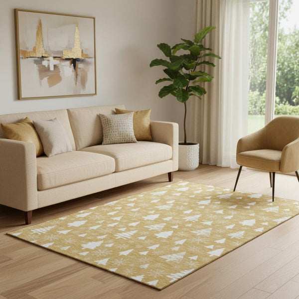 HomeRoots 5' X 8' Gold and Ivory Abstract Geometric Rug – Stylish, Washable, UV-Protected for Busy Homes 701830