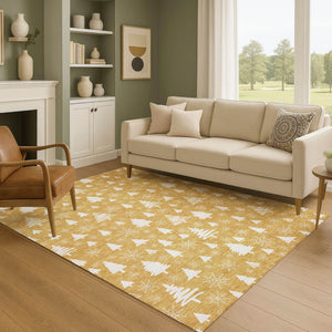 HomeRoots 5' X 8' Gold and Ivory Abstract Geometric Rug – Stylish, Washable, UV-Protected for Busy Homes 701830