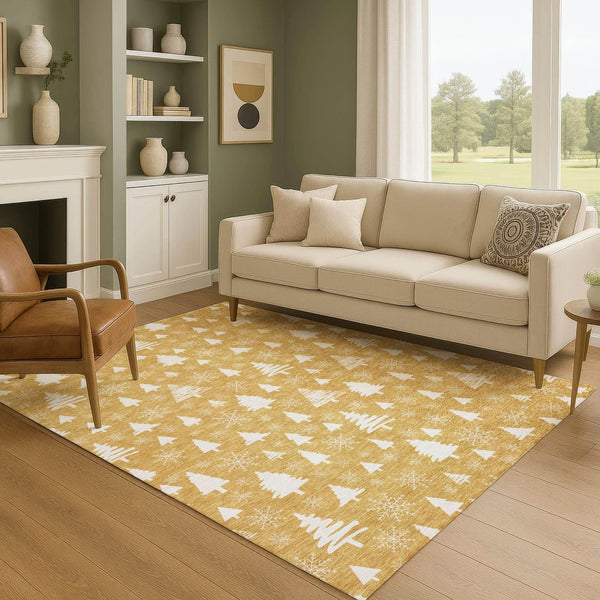 HomeRoots 5' X 8' Gold and Ivory Abstract Geometric Rug – Stylish, Washable, UV-Protected for Busy Homes 701830
