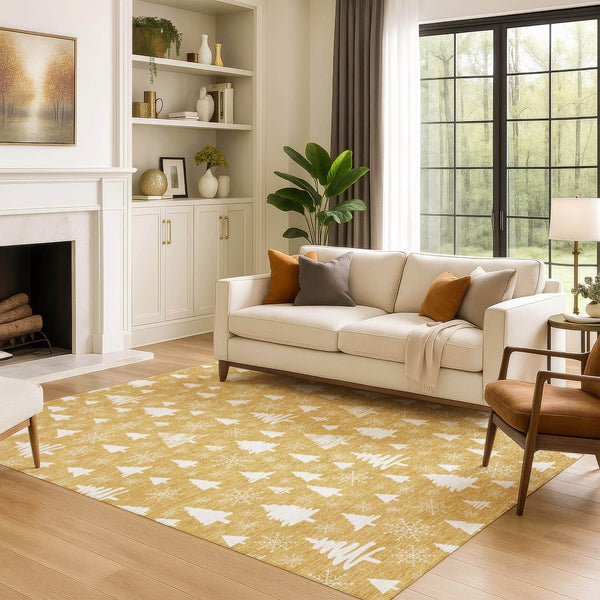 HomeRoots 5' X 8' Gold and Ivory Abstract Geometric Rug – Stylish, Washable, UV-Protected for Busy Homes 701830