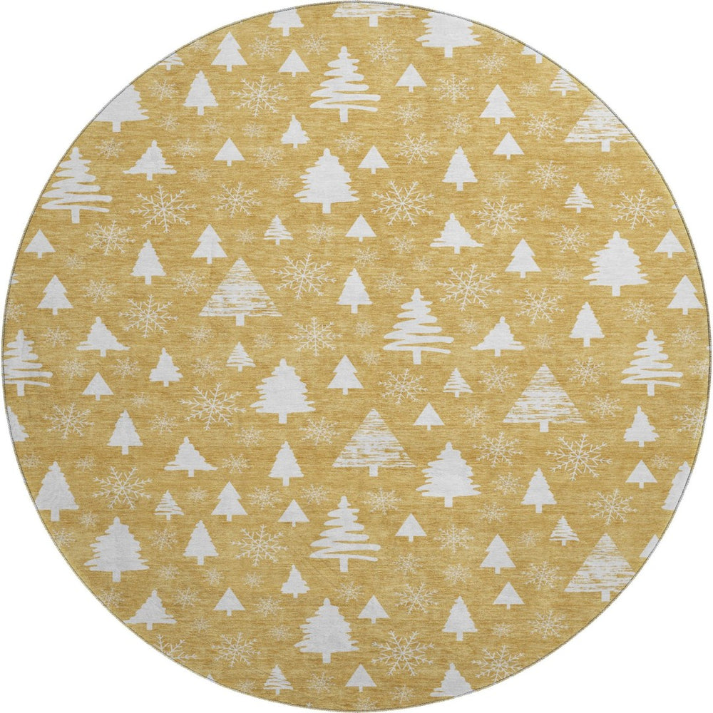 HomeRoots 8' Gold and Ivory Abstract Geometric Round Rug – Washable, UV Protected, Non-Slip for Busy Homes 701831