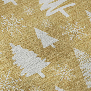 HomeRoots 8' Gold and Ivory Abstract Geometric Round Rug – Washable, UV Protected, Non-Slip for Busy Homes 701831