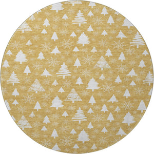 HomeRoots 8' Gold and Ivory Abstract Geometric Round Rug – Washable, UV Protected, Non-Slip for Busy Homes 701831