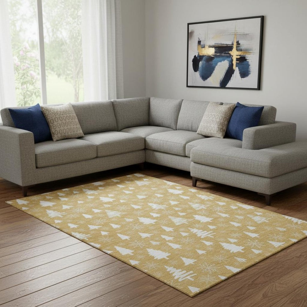 HomeRoots 8' X 10' Gold and Ivory Abstract Geometric Area Rug - Washable, UV-Protected, and Stain-Resistant! 701832