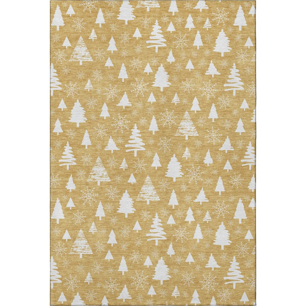 HomeRoots 8' X 10' Gold and Ivory Abstract Geometric Area Rug - Washable, UV-Protected, and Stain-Resistant! 701832