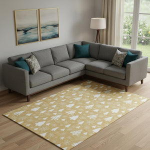 HomeRoots 9' X 12' Gold And Ivory Abstract Geometric Washable Area Rug – Stylish, Durable & UV Protected Design 701833