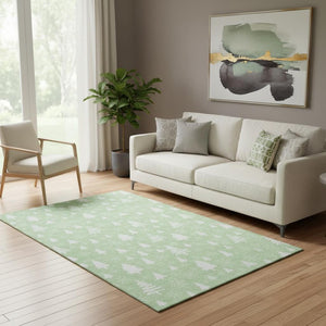 HomeRoots 5' X 8' Mint Green and Ivory Abstract Geometric Area Rug - Washable, UV-Protected, Durable Design 701836
