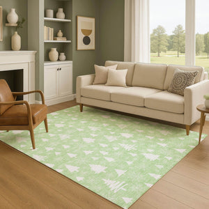 HomeRoots 5' X 8' Mint Green and Ivory Abstract Geometric Area Rug - Washable, UV-Protected, Durable Design 701836