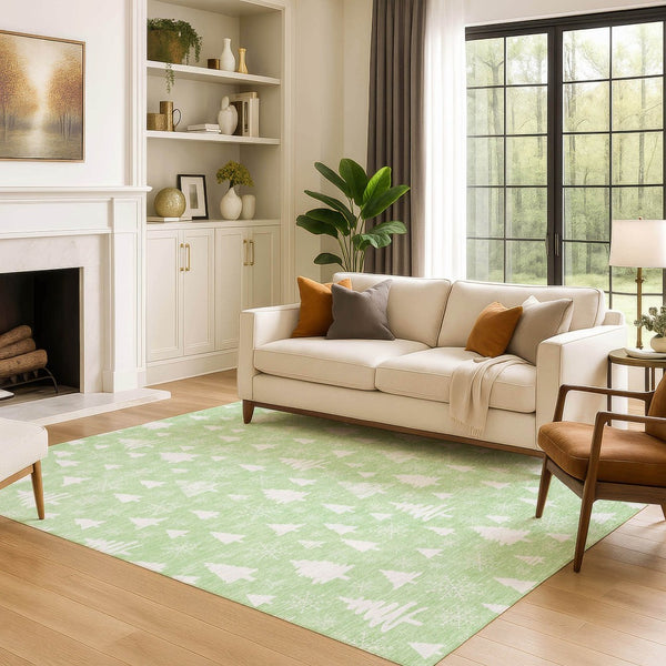 HomeRoots 5' X 8' Mint Green and Ivory Abstract Geometric Area Rug - Washable, UV-Protected, Durable Design 701836