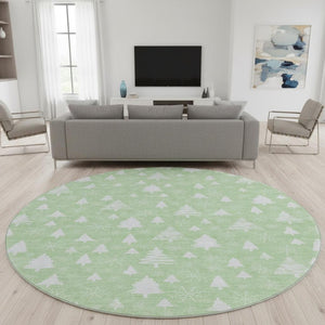 HomeRoots 8' Mint Green and Ivory Abstract Round Rug - Washable, UV Protected, Non-Slip, Stylish & Durable! 701837