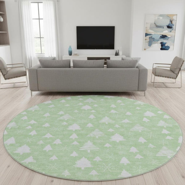 HomeRoots 8' Mint Green and Ivory Abstract Round Rug - Washable, UV Protected, Non-Slip, Stylish & Durable! 701837