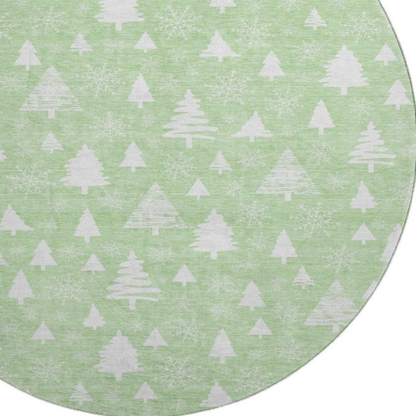 HomeRoots 8' Mint Green and Ivory Abstract Round Rug - Washable, UV Protected, Non-Slip, Stylish & Durable! 701837