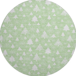 HomeRoots 8' Mint Green and Ivory Abstract Round Rug - Washable, UV Protected, Non-Slip, Stylish & Durable! 701837