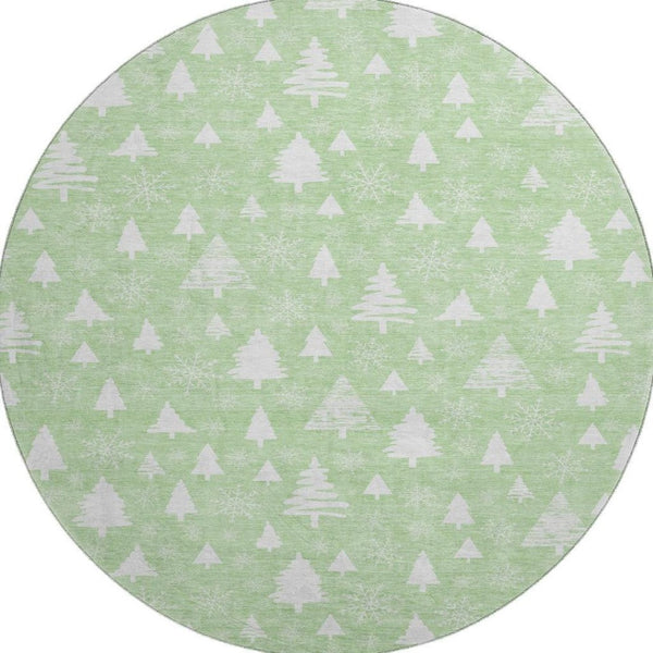 HomeRoots 8' Mint Green and Ivory Abstract Round Rug - Washable, UV Protected, Non-Slip, Stylish & Durable! 701837