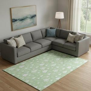 HomeRoots 9' X 12' Mint Green and Ivory Geometric Washable Area Rug – UV Protected, Durable for Busy Homes 701839